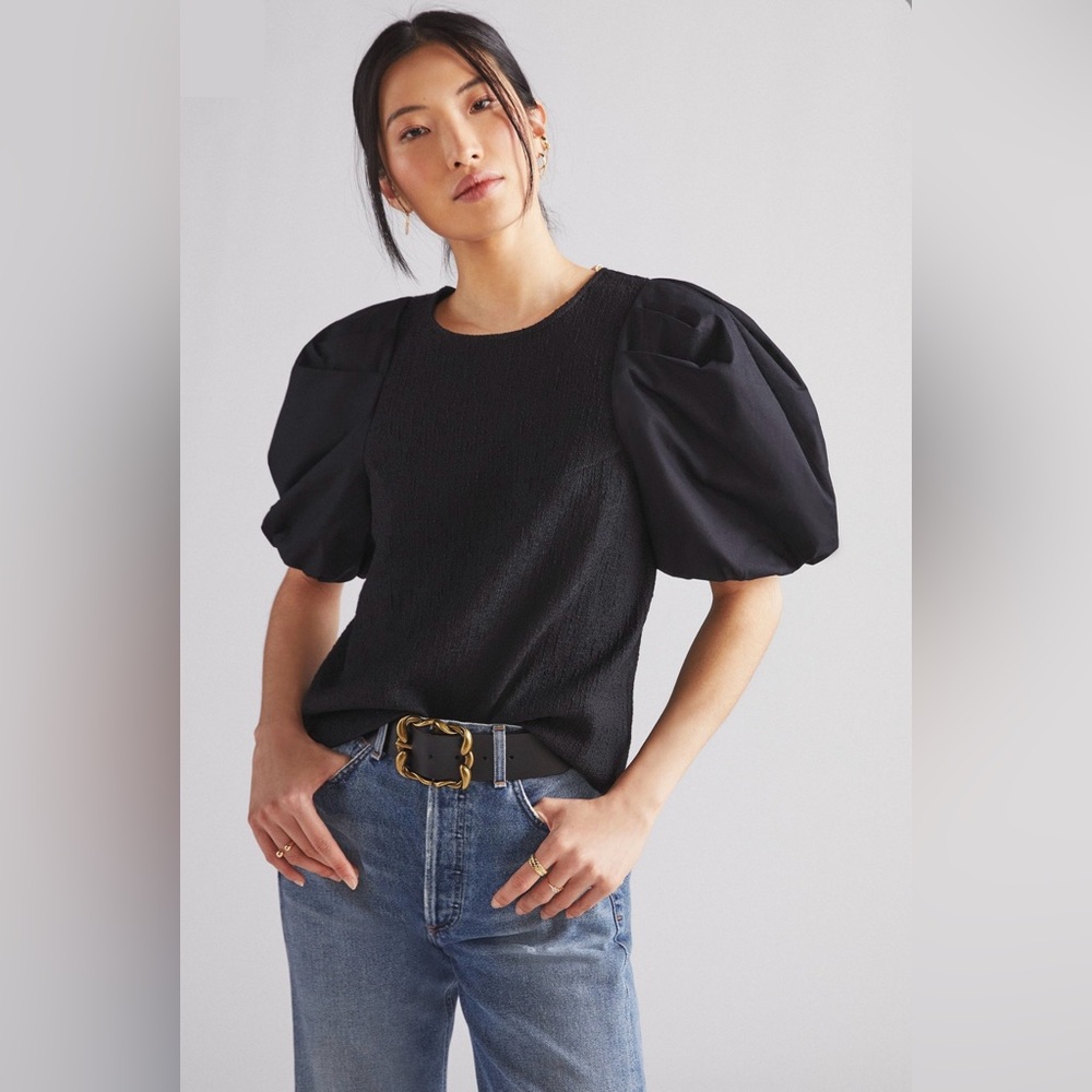 Anthropologie Femme Puff Sleeve Blouse in Black - Size L